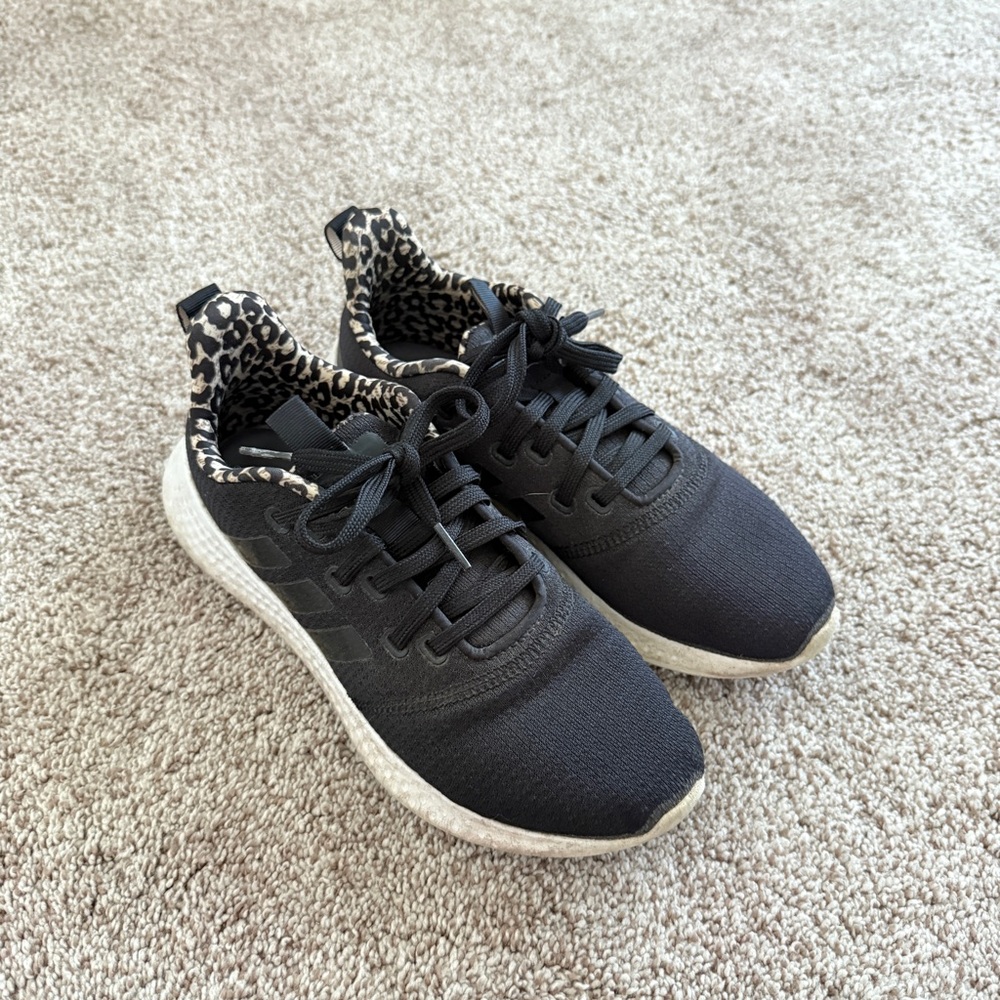 Adidas Black Leopard Print Sneakers Size 7.5